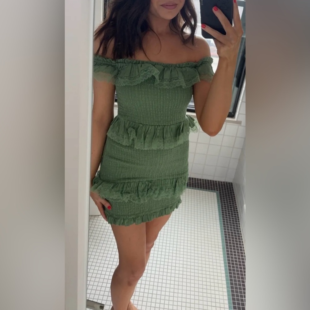 Tularosa Off-Shoulder Green Mini Dress
